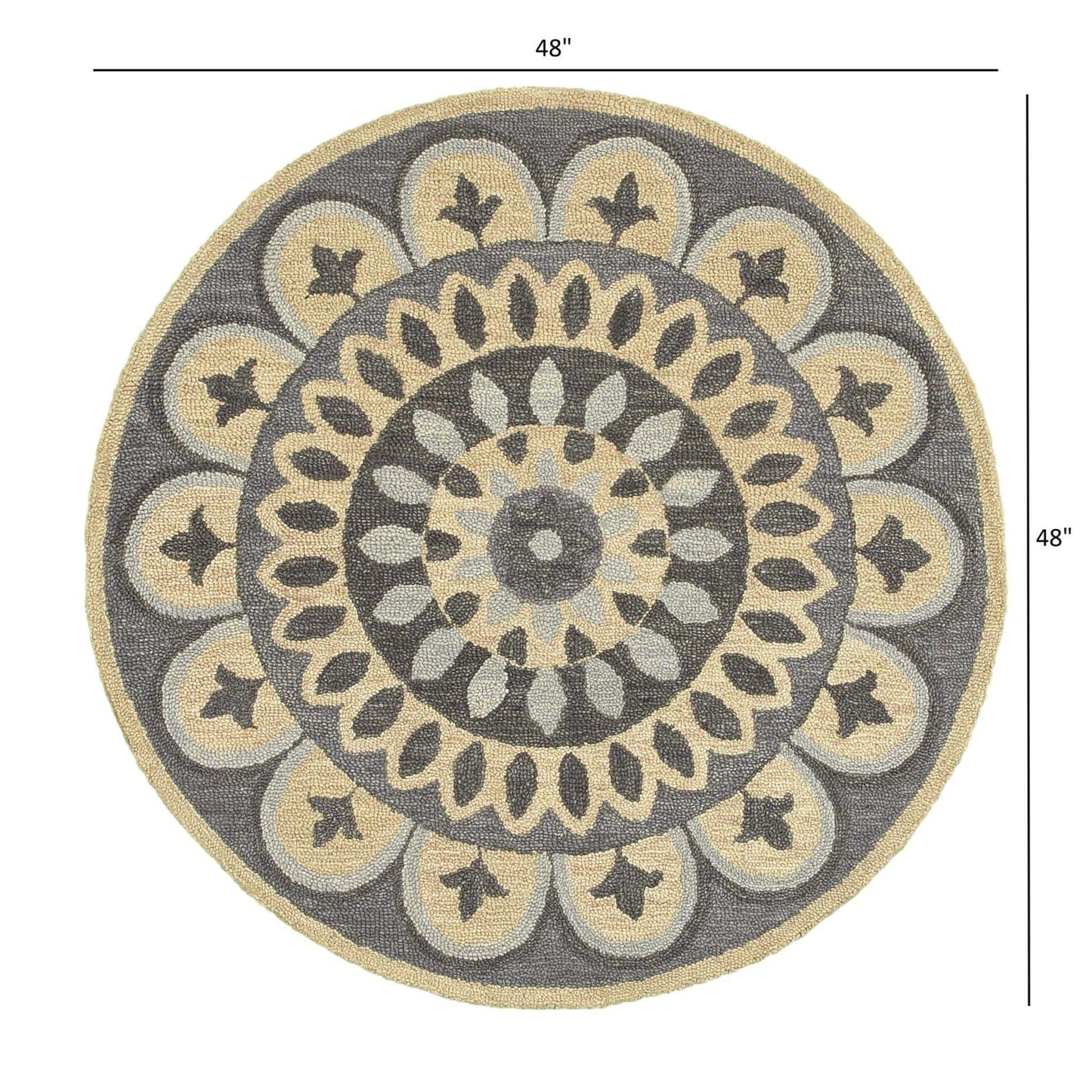 4' Round Gray Floral Bloom Area Rug - Homeroots - Flyclothing LLC