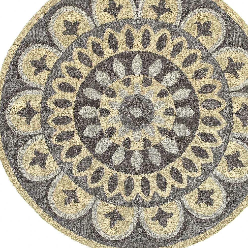 6' Gray Round Wool Geometric Hand Tufted Area Rug - Homeroots - Flyclothing LLC