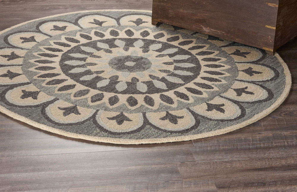 6' Gray Round Wool Geometric Hand Tufted Area Rug - Homeroots - Flyclothing LLC