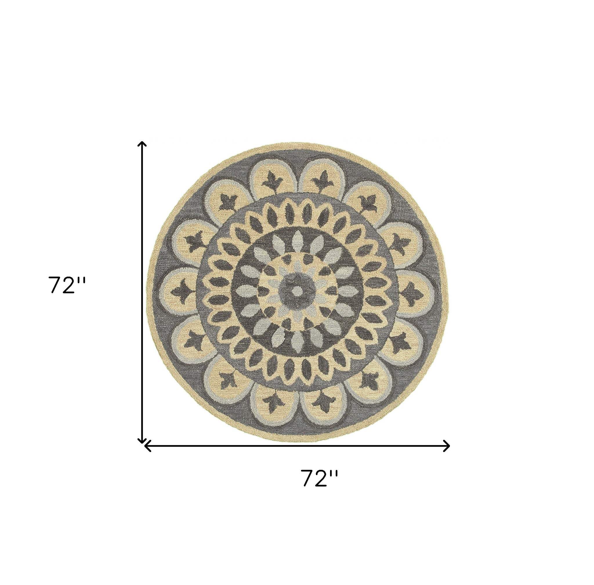 6' Gray Round Wool Geometric Hand Tufted Area Rug - Homeroots - Flyclothing LLC
