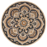 4' Round Black Flower Blossom Area Rug - Homeroots