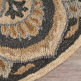 4' Round Black Flower Blossom Area Rug - Homeroots