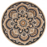 6' Black and Tan Round Wool Floral Medallion Hand Tufted Area Rug - Homeroots - Flyclothing LLC