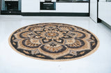 6' Black and Tan Round Wool Floral Medallion Hand Tufted Area Rug - Homeroots