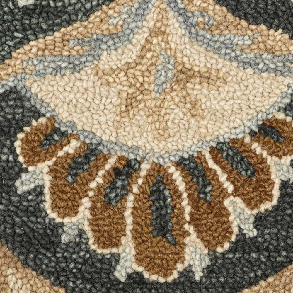 6' Black and Tan Round Wool Floral Medallion Hand Tufted Area Rug - Homeroots - Flyclothing LLC