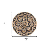 6' Black and Tan Round Wool Floral Medallion Hand Tufted Area Rug - Homeroots - Flyclothing LLC