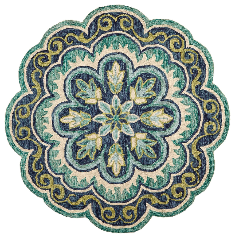 4' Round Green Floral Artwork Area Rug - Homeroots