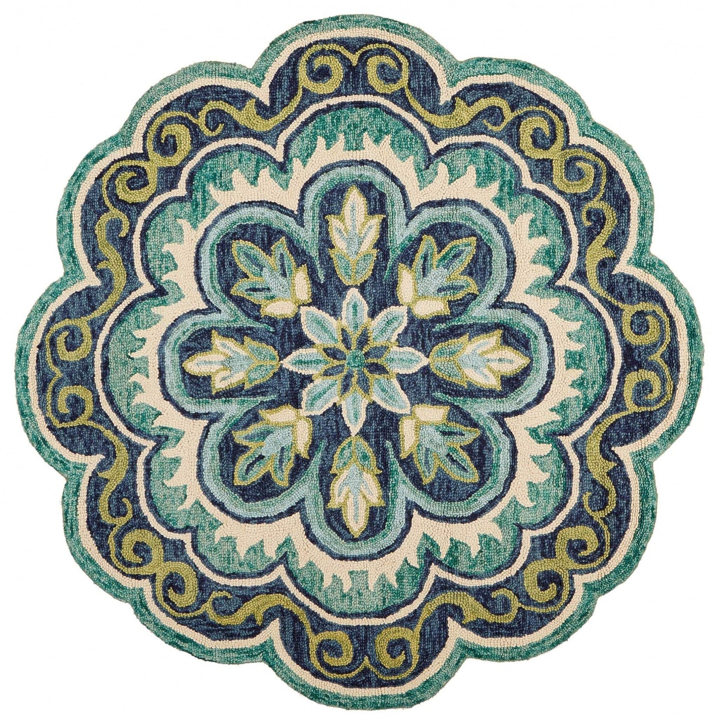 6' Green Round Wool Geometric Hand Tufted Area Rug - Homeroots - Flyclothing LLC