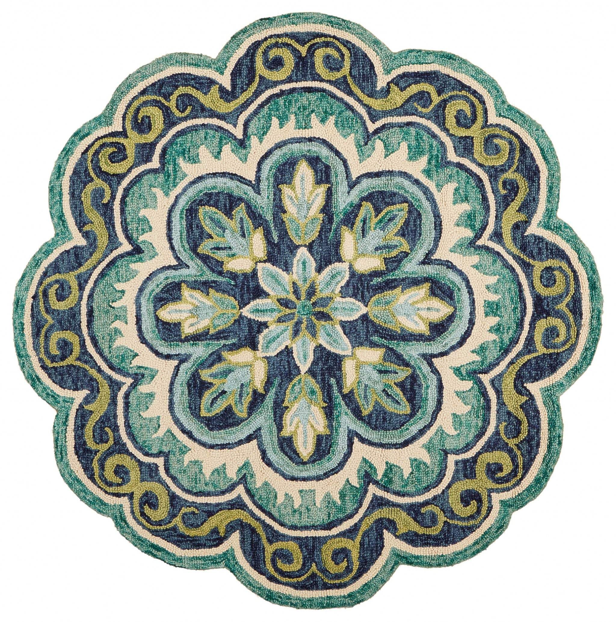 6' Green Round Wool Geometric Hand Tufted Area Rug - Homeroots - Flyclothing LLC