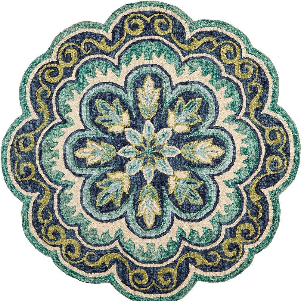 6' Green Round Wool Geometric Hand Tufted Area Rug - Homeroots - Flyclothing LLC