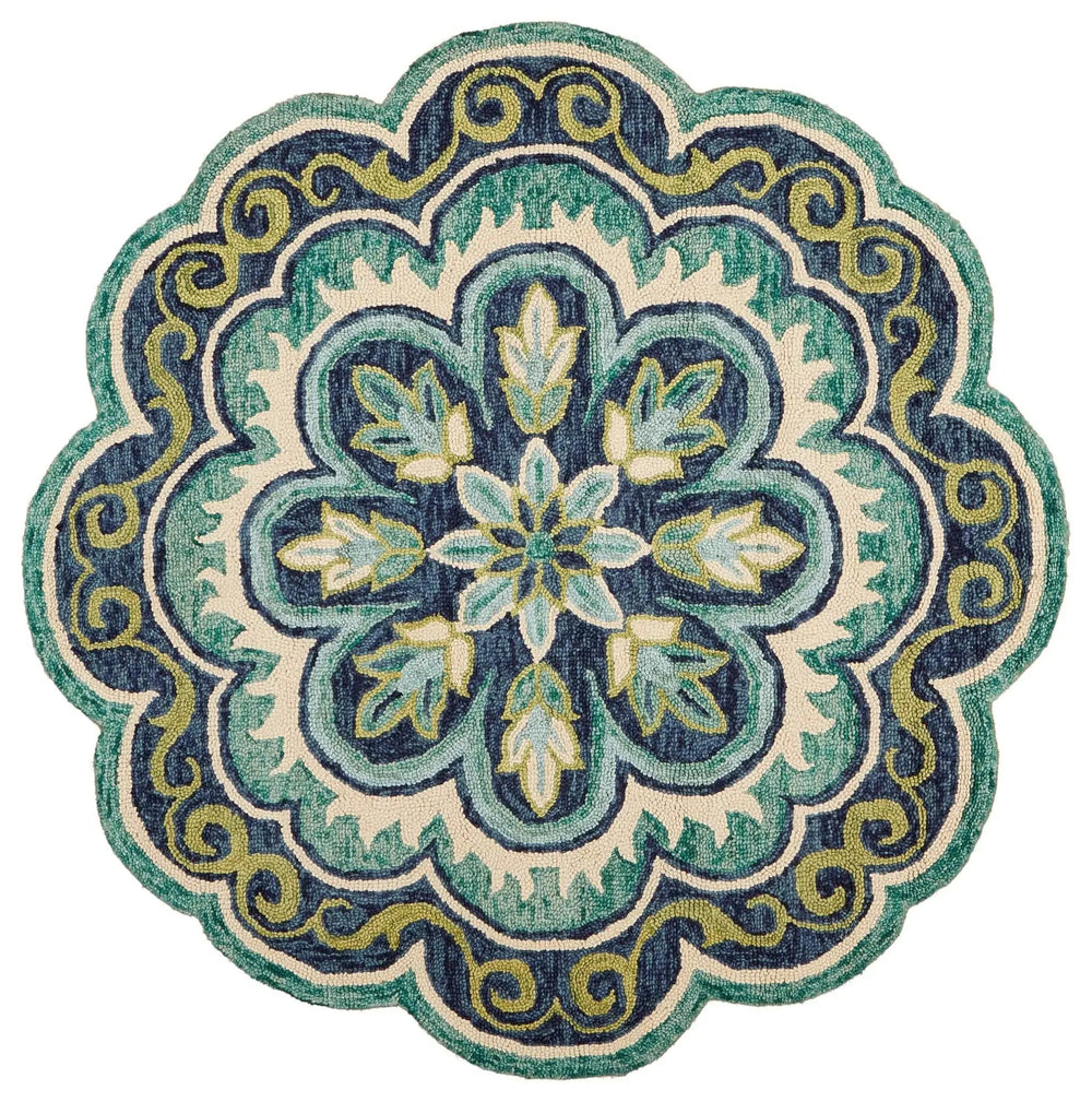 6' Green Round Wool Geometric Hand Tufted Area Rug - Homeroots