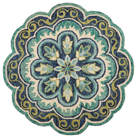 6' Green Round Wool Geometric Hand Tufted Area Rug - Homeroots - Flyclothing LLC