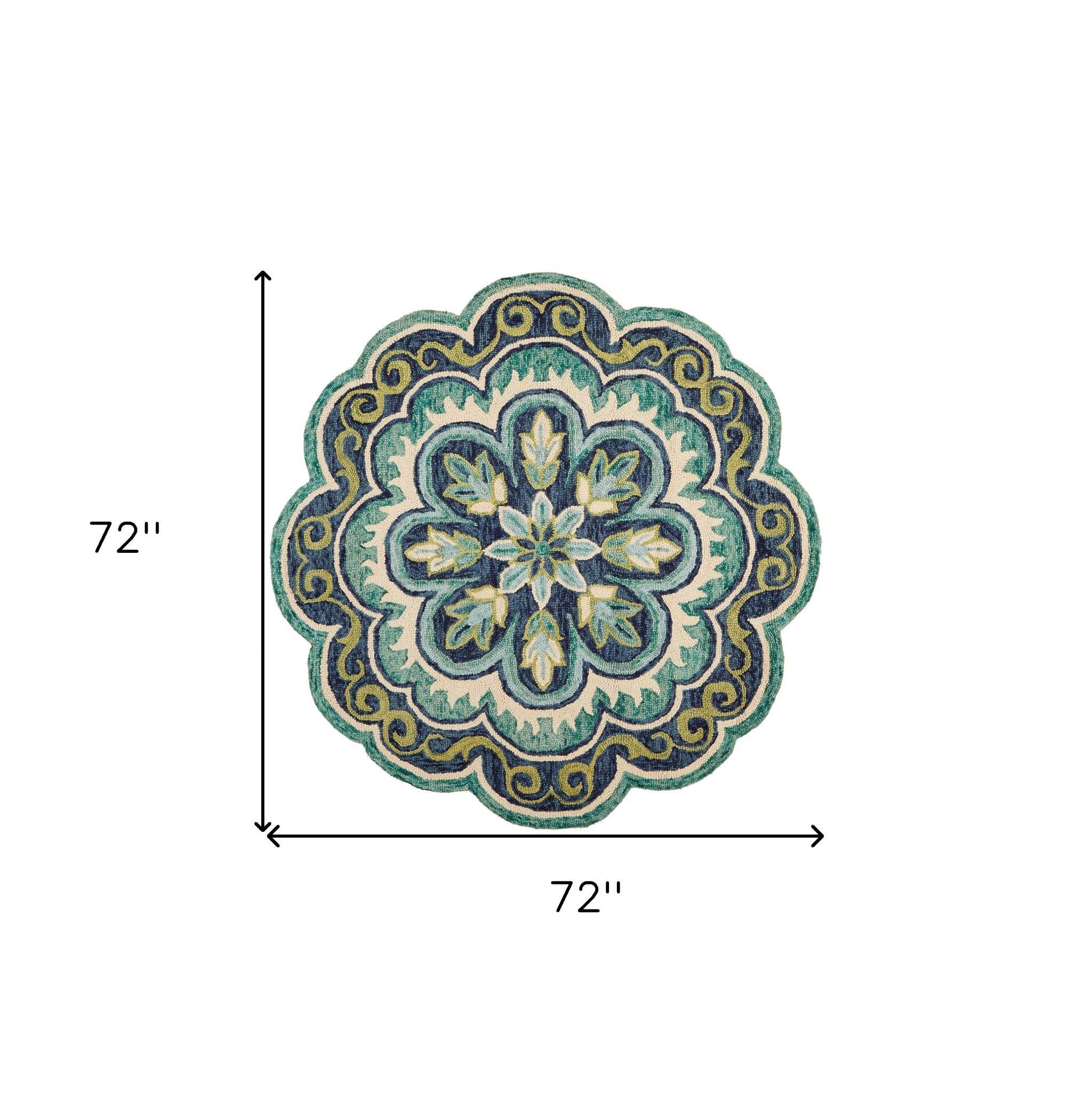 6' Green Round Wool Geometric Hand Tufted Area Rug - Homeroots - Flyclothing LLC