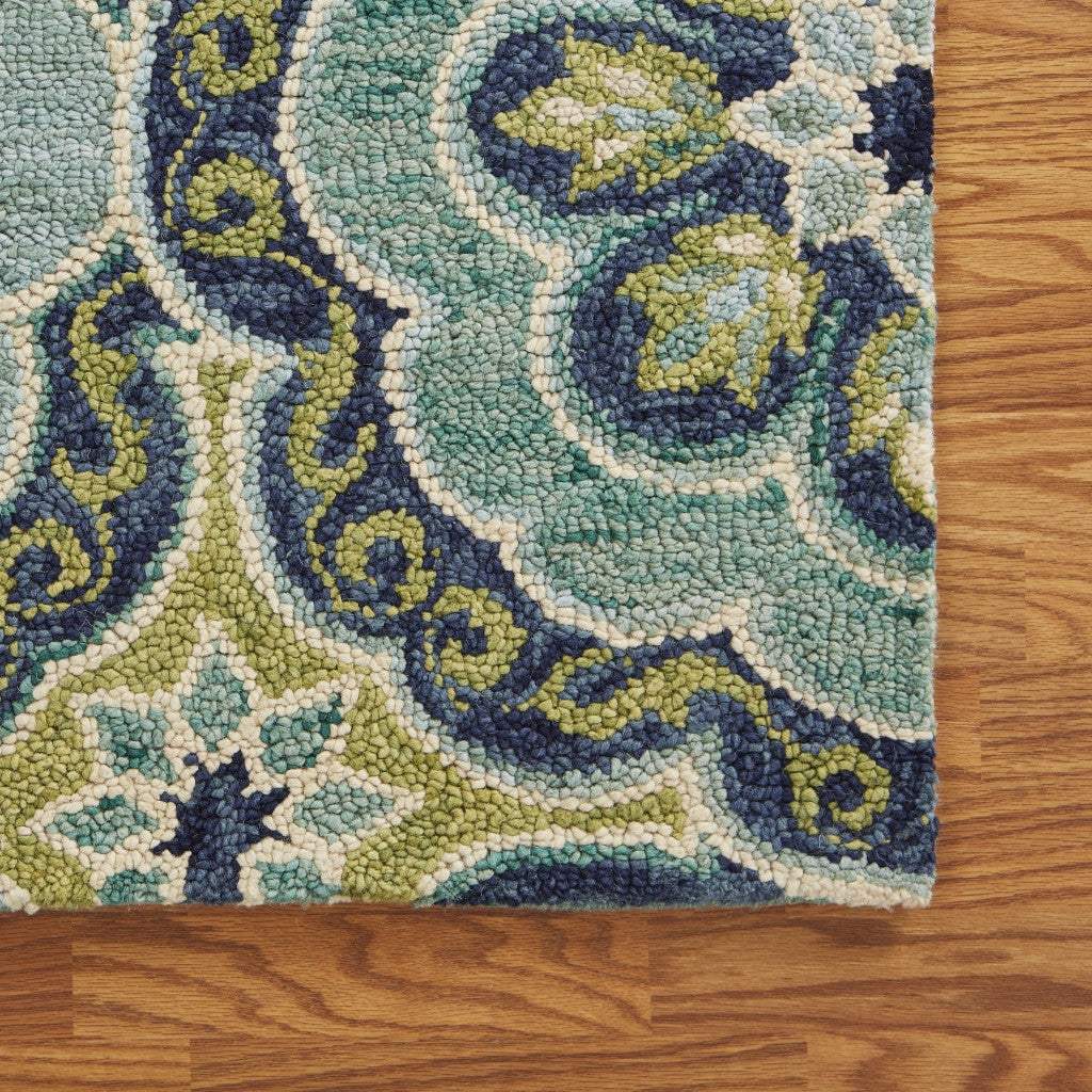 6' Green Round Wool Geometric Hand Tufted Area Rug - Homeroots - Flyclothing LLC