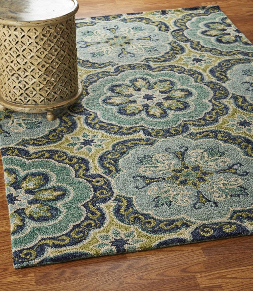 6' Green Round Wool Geometric Hand Tufted Area Rug - Homeroots - Flyclothing LLC