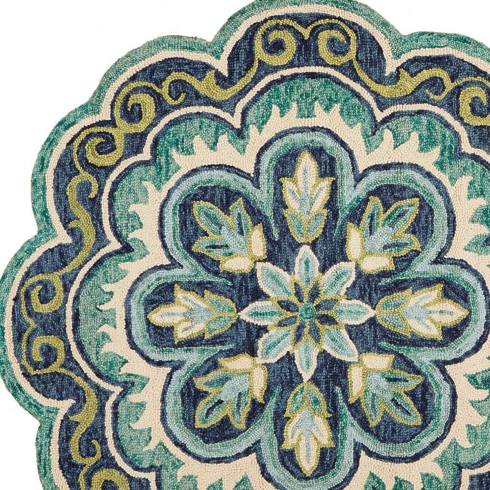 6' Green Round Wool Geometric Hand Tufted Area Rug - Homeroots - Flyclothing LLC