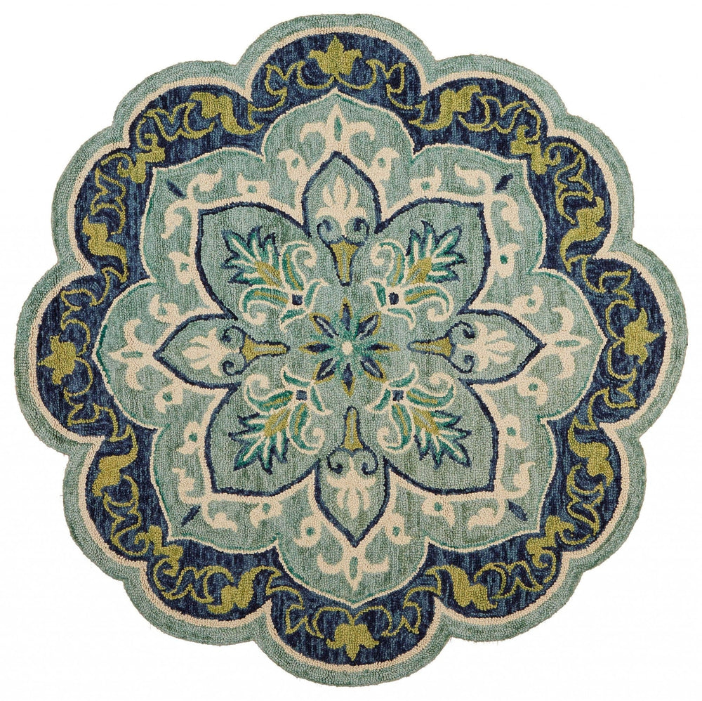 4' Round Blue Ornate Medallion Area Rug - Homeroots