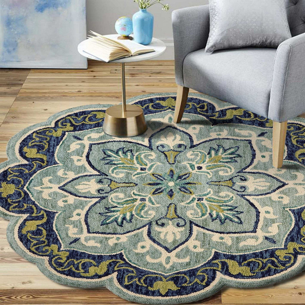 4' Round Blue Ornate Medallion Area Rug - Homeroots - Flyclothing LLC
