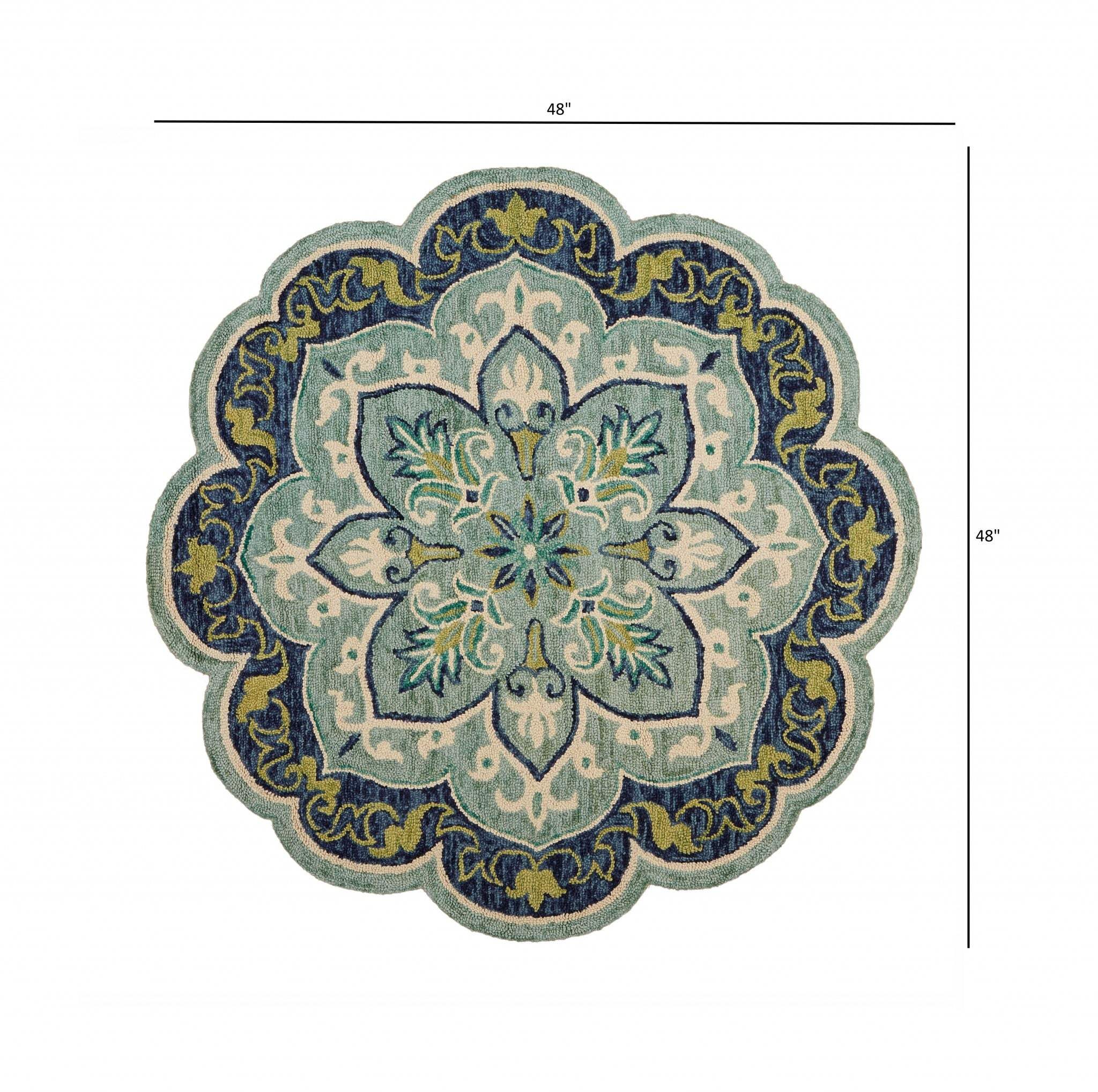 4' Round Blue Ornate Medallion Area Rug - Homeroots - Flyclothing LLC