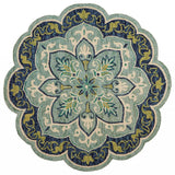 6' Blue And Green Round Wool Geometric Hand Tufted Area Rug - Homeroots