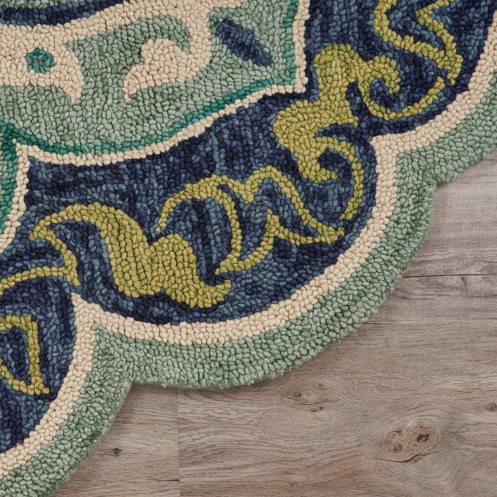 6' Blue And Green Round Wool Geometric Hand Tufted Area Rug - Homeroots - Flyclothing LLC