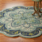 6' Blue And Green Round Wool Geometric Hand Tufted Area Rug - Homeroots - Flyclothing LLC