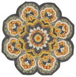4' Round Gray And Gold Floret Area Rug - Homeroots