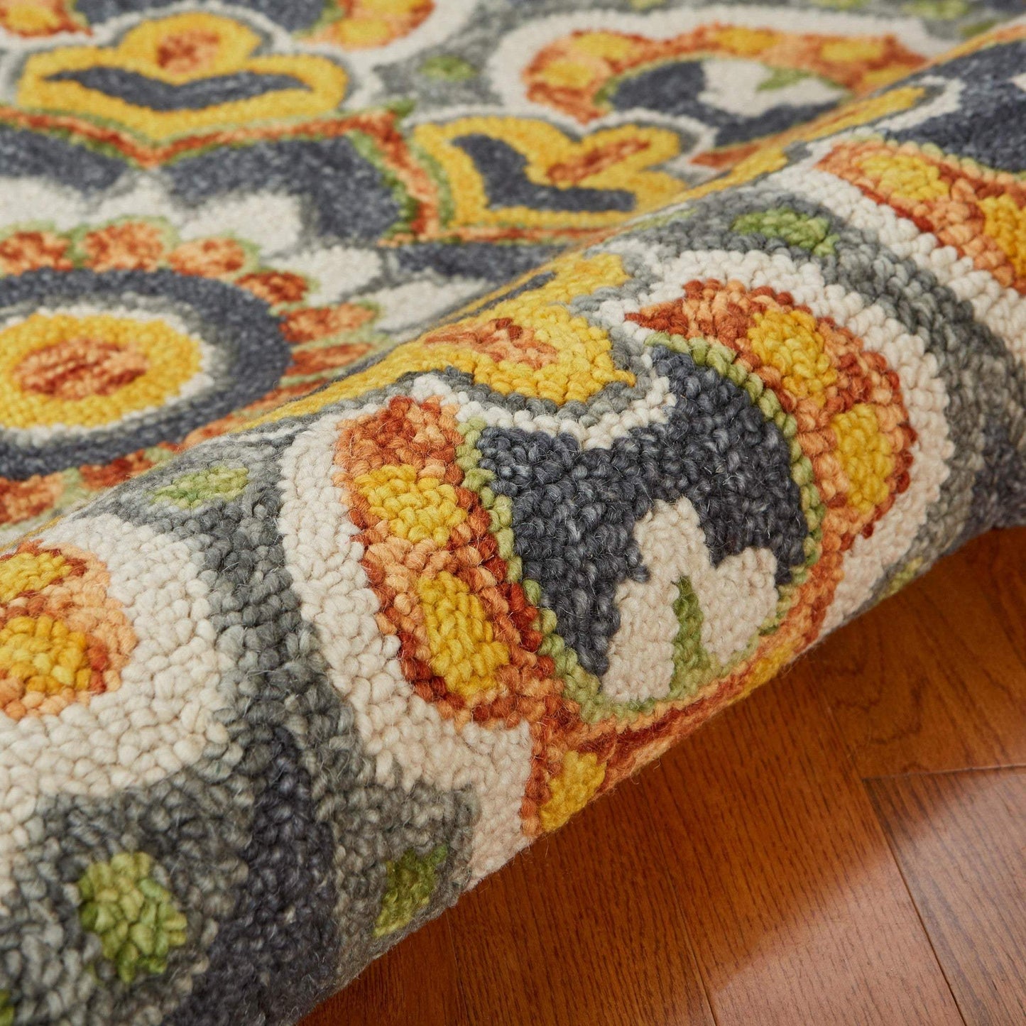 4' Round Gray And Gold Floret Area Rug - Homeroots - Flyclothing LLC
