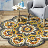 4' Round Gray And Gold Floret Area Rug - Homeroots - Flyclothing LLC