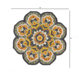 4' Round Gray And Gold Floret Area Rug - Homeroots - Flyclothing LLC
