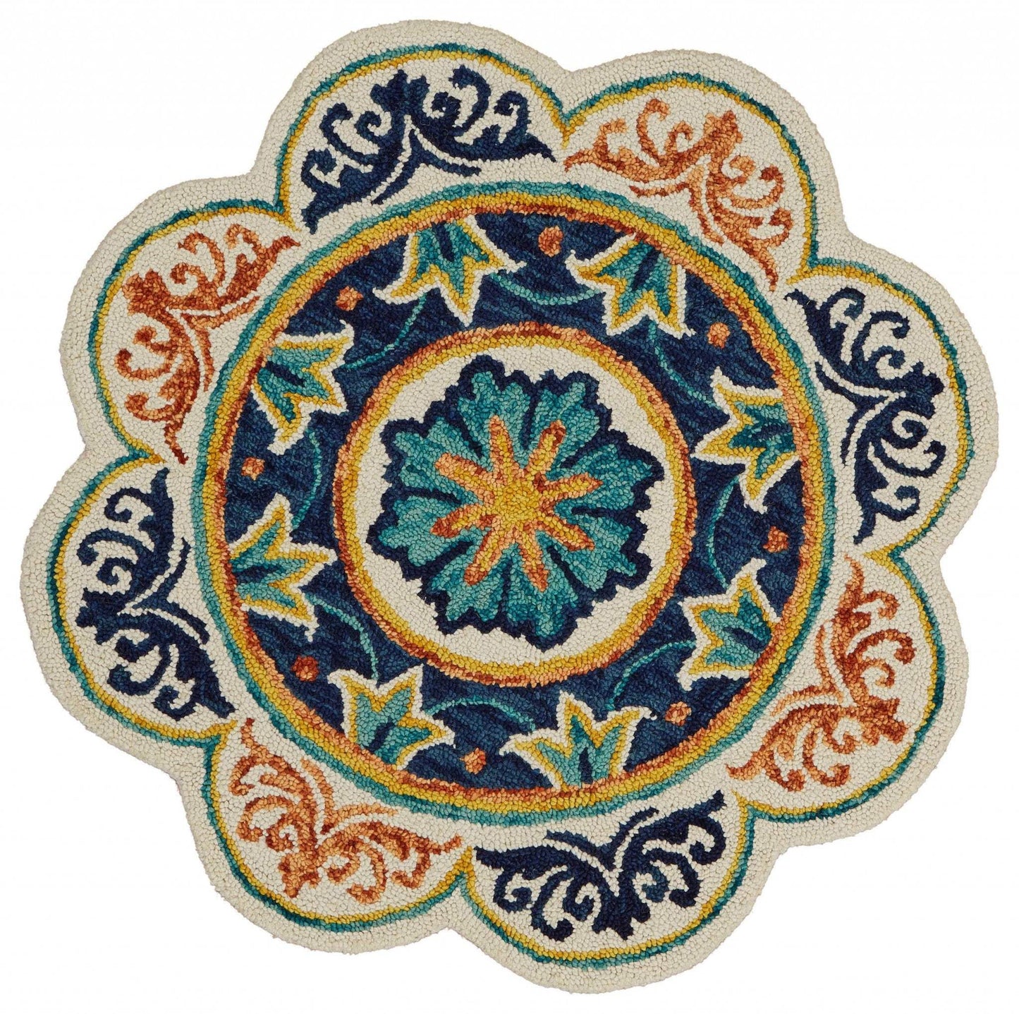 4' Round Ivory And Navy Decorative Area Rug - Homeroots - Flyclothing LLC
