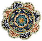 4' Round Ivory And Navy Decorative Area Rug - Homeroots - Flyclothing LLC