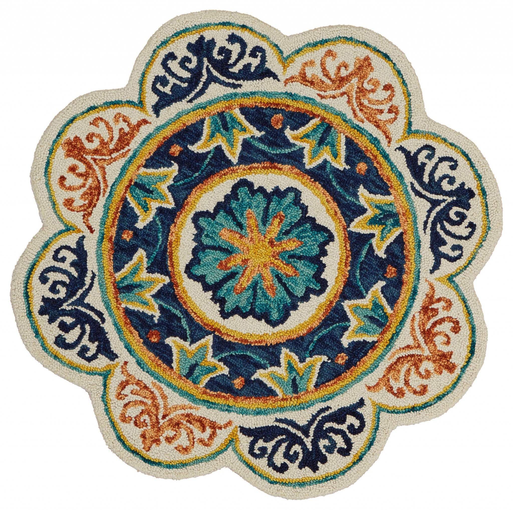 4' Round Ivory And Navy Decorative Area Rug - Homeroots - Flyclothing LLC