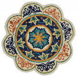 4' Round Ivory And Navy Decorative Area Rug - Homeroots