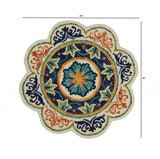 4' Round Ivory And Navy Decorative Area Rug - Homeroots