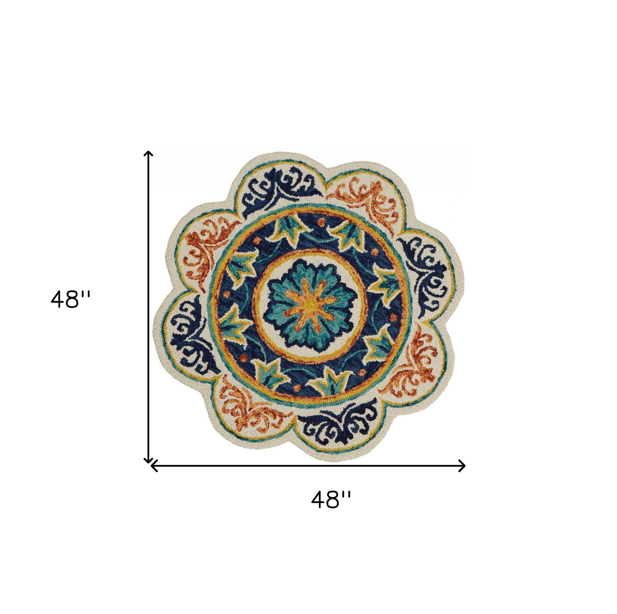 4' Round Ivory And Navy Decorative Area Rug - Homeroots - Flyclothing LLC