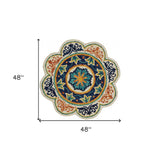 4' Round Ivory And Navy Decorative Area Rug - Homeroots