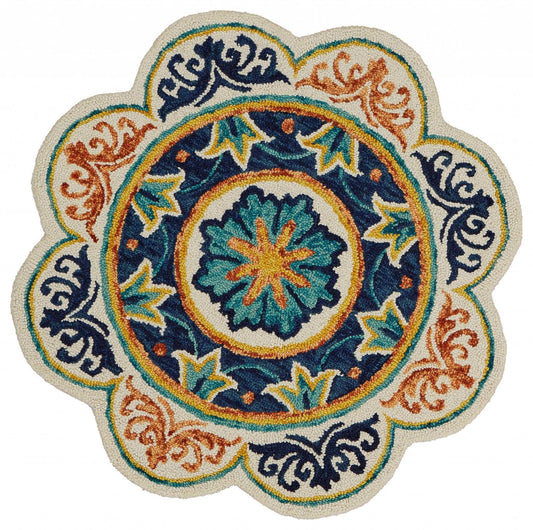 6' Ivory Round Wool Geometric Hand Tufted Area Rug - Homeroots - Flyclothing LLC