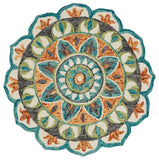 4' Round Blue And Orange Medallion Area Rug - Homeroots