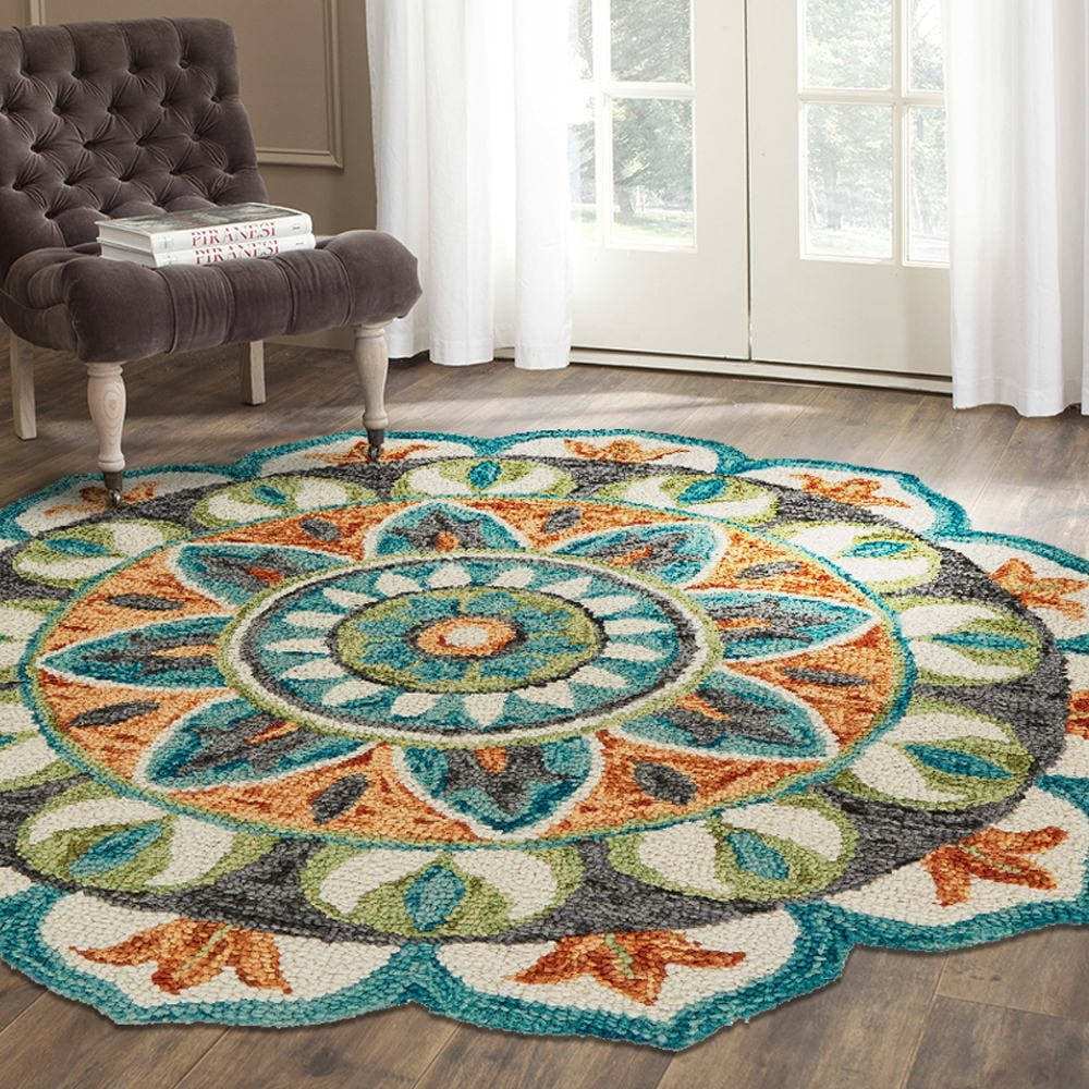 4' Round Blue And Orange Medallion Area Rug - Homeroots - Flyclothing LLC