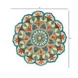 4' Round Blue And Orange Medallion Area Rug - Homeroots