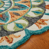 6' Blue And Green Round Wool Geometric Hand Tufted Area Rug - Homeroots