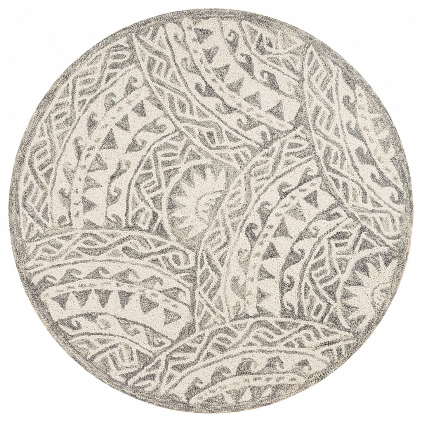 4' Round Gray Decorative Waves Area Rug - Homeroots - Flyclothing LLC