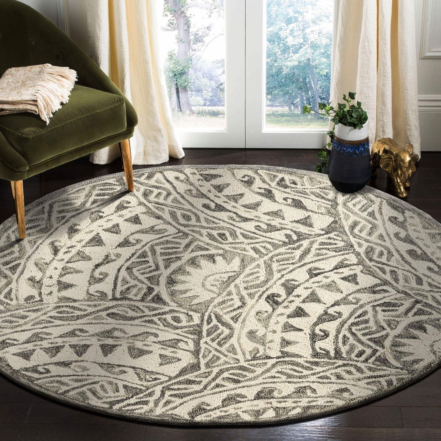4' Round Gray Decorative Waves Area Rug - Homeroots - Flyclothing LLC