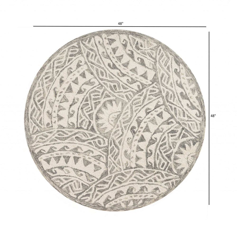 4' Round Gray Decorative Waves Area Rug - Homeroots - Flyclothing LLC