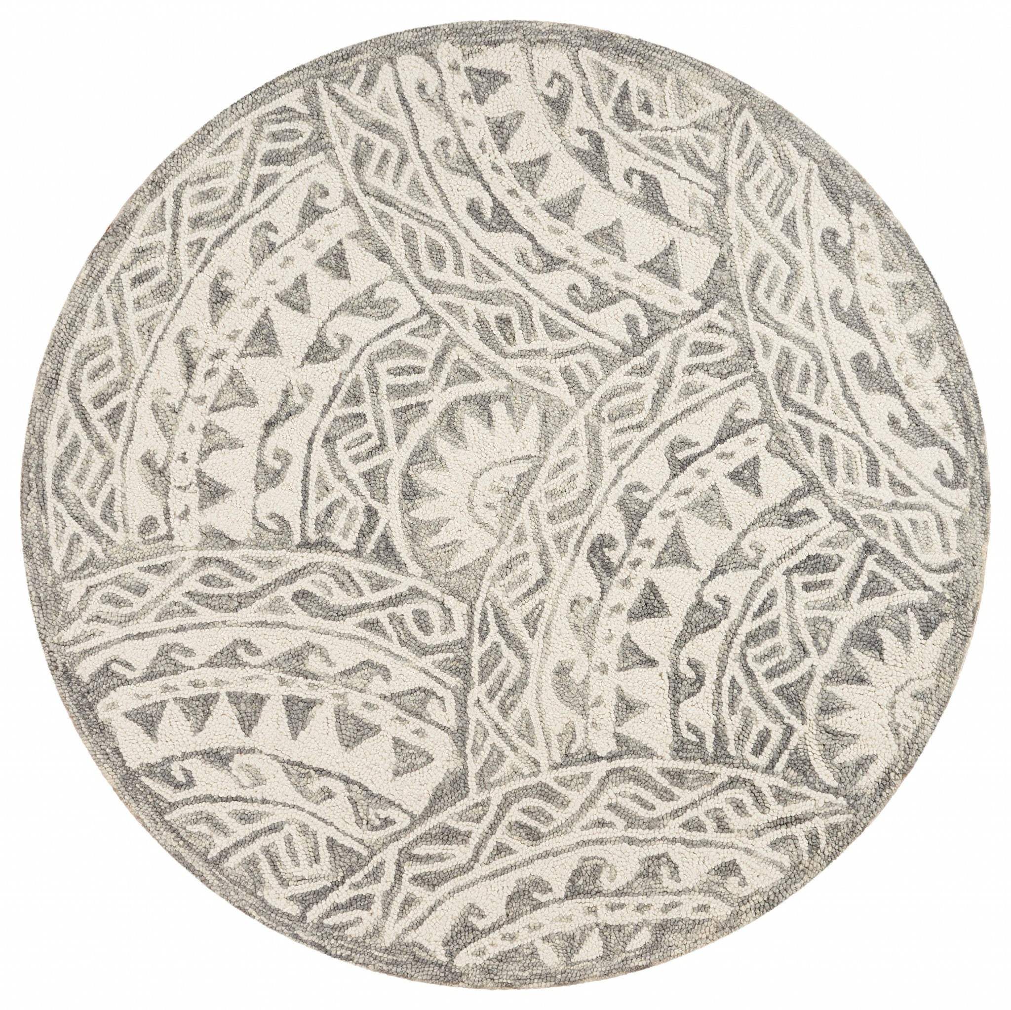 6' Gray Round Wool Geometric Hand Tufted Area Rug - Homeroots - Flyclothing LLC
