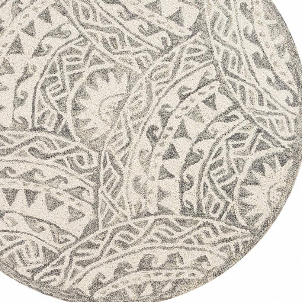 6' Gray Round Wool Geometric Hand Tufted Area Rug - Homeroots - Flyclothing LLC