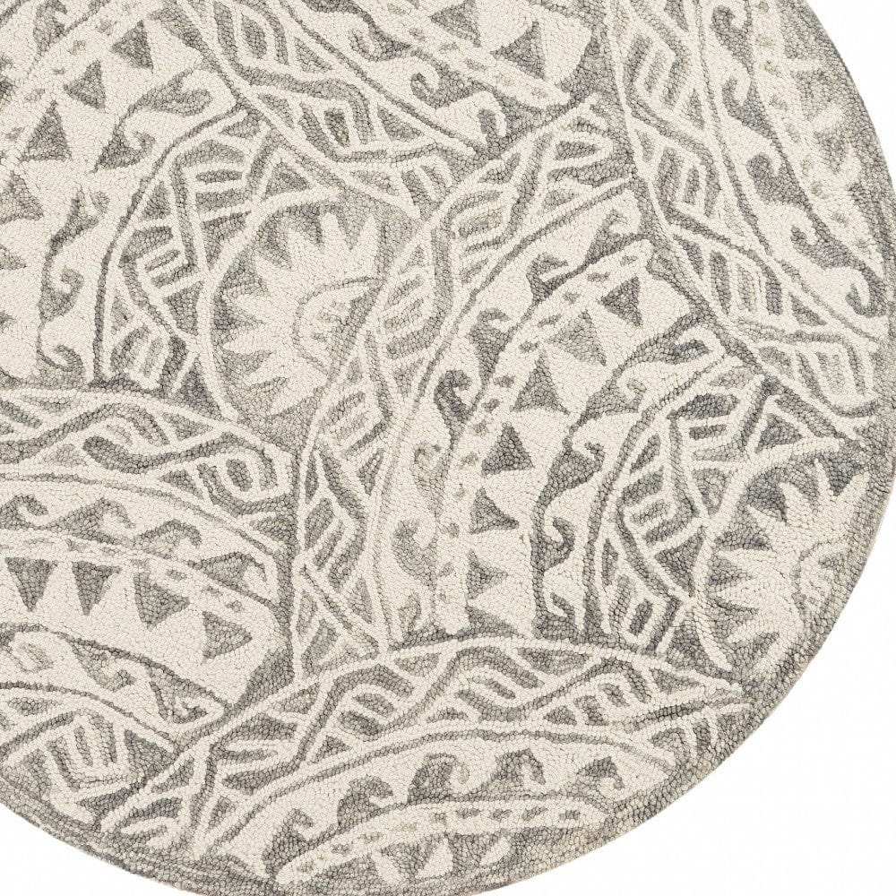 6' Gray Round Wool Geometric Hand Tufted Area Rug - Homeroots - Flyclothing LLC