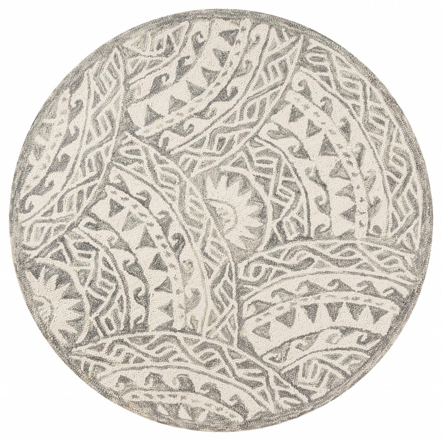 6' Gray Round Wool Geometric Hand Tufted Area Rug - Homeroots - Flyclothing LLC