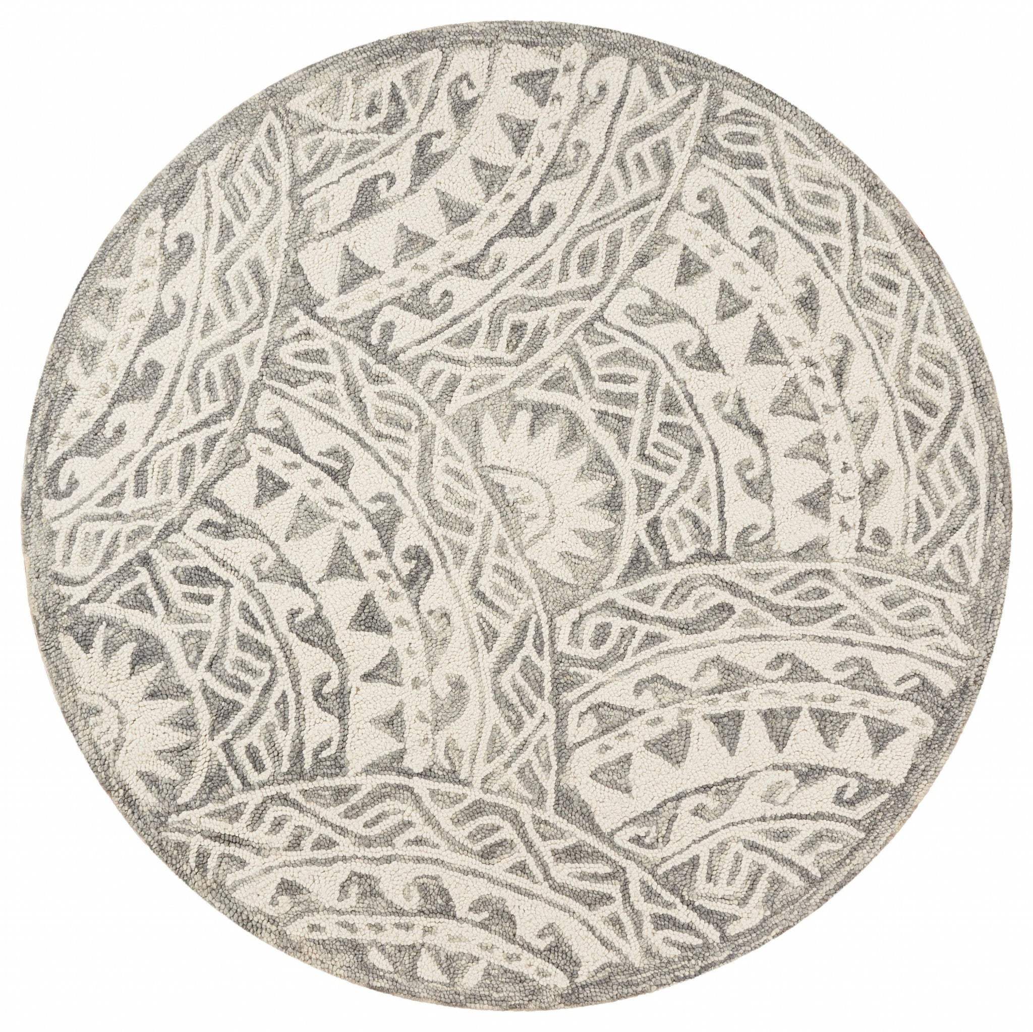 6' Gray Round Wool Geometric Hand Tufted Area Rug - Homeroots - Flyclothing LLC